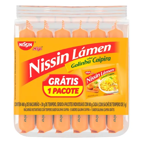 comprar Pack Macarrão Instantâneo Lámen Galinha Caipira Nissin Miojo Pacote 510g 6 Unidades Grátis 1 Pacote
