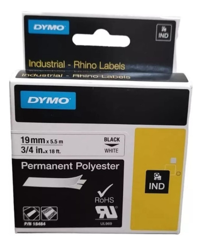 Cinta Industrial Rhino Dymo 19mm X 5.5m Poliéster B/n