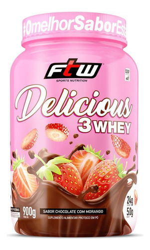 Delicious 3 Whey - 900g Chocolate Com Morango - Ftw