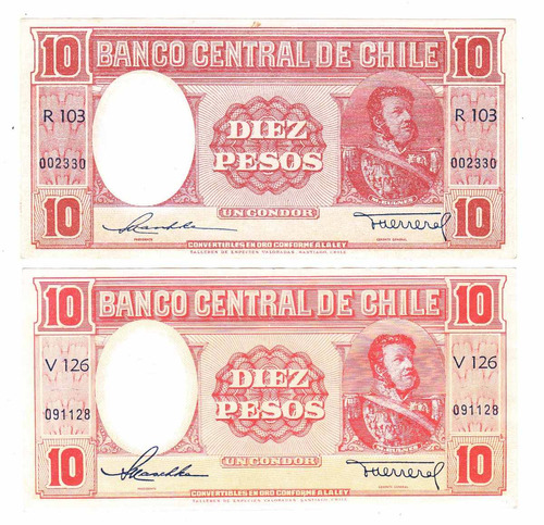 Billete 10 Pesos Un Condor M. Bulnes Diferentes Tonos