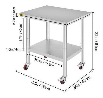 Vevor Rolling Stainless Steel Work Table 30 X24 W/ Cast Gff