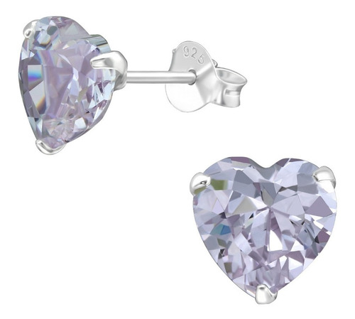 Aros De Plata 925, Corazón Punto De Luz Violeta 8x7mm Mujer