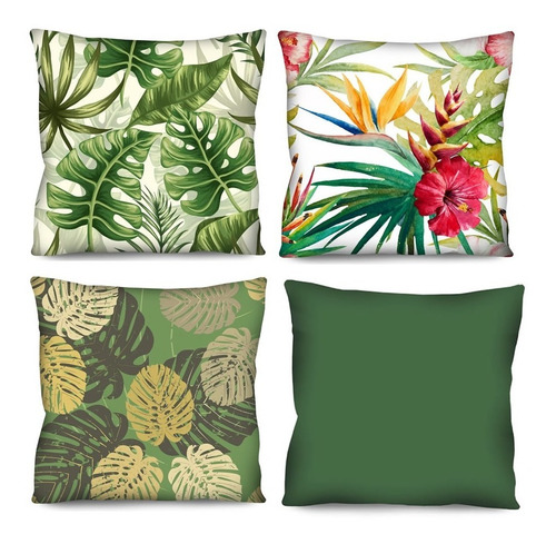 Imagem 6 de 7 de Kit Quadros Decorativos Folhagem 20x60 + 4 Capas De Almofada