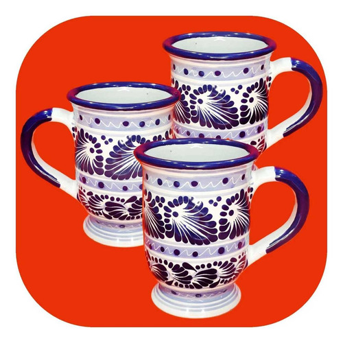 Imagen 1 de 2 de Set 3 Taza Capuchinera Azul De Talavera Poblana 410ml Tz.