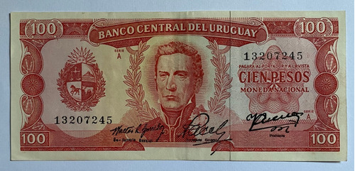 Billete Uruguay 100 Pesos 1967, 7a5 Rotondaro, Bu09