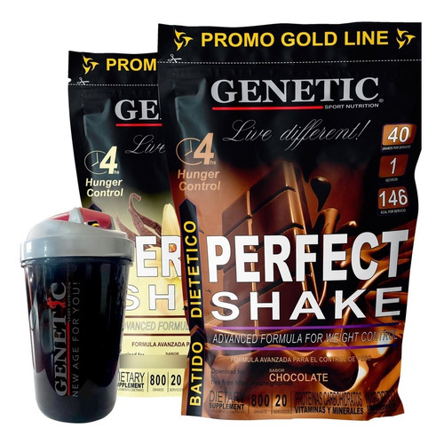 2x1 Batido Reemplaza Comidas Perfect Shake 800g Vaso Genetic