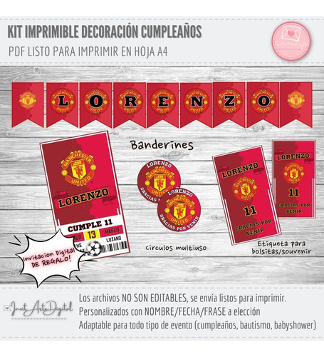 Kit Imprimible Cumpleaños Manchester United