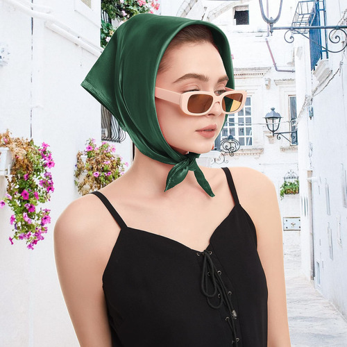 2pzs Masajes De Seda Sólido Para Mujer Pañuelo Tipo Seda Color Verde Militar