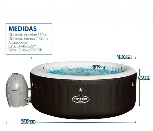 Jacuzzi Hidromasaje Spa Inflable Miami Lay-z 40ºc Bestway