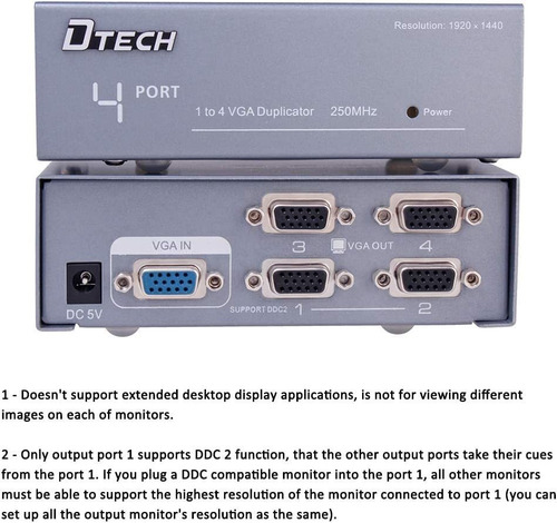 Dtech Ed 4 Port Vga Splitter Box Duplicador De Distrib...