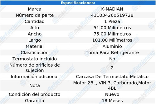 Toma Anticongelante Aluminio 2 Pernos Gtx V8 7.2l 69 Al 70