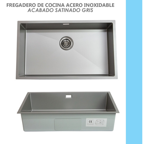 Fregadero Grande Gris Rectangular Con Accesorios Plateado