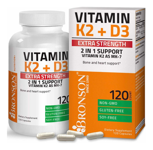Vitamina K2+d3  Bronson, Huesos Fuertes Y Corazón Saludable.