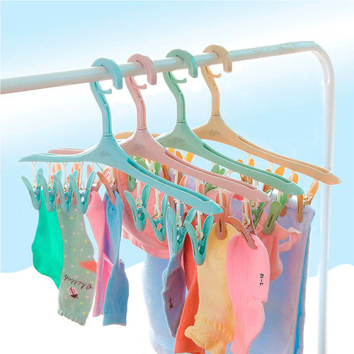 Gancho De Ropa Multifuncional Percha Con 8 Clips Organizador Begie