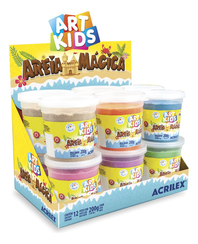 Arena mágica Acrilex Cx, 12 unidades, 200 g, 6 colores con moldes