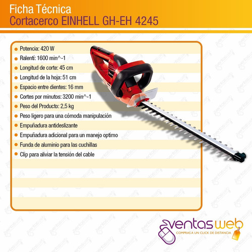 Imagen 8 de 9 de Cortacerco Electrico Einhell Podadora 420w Espada 45cm