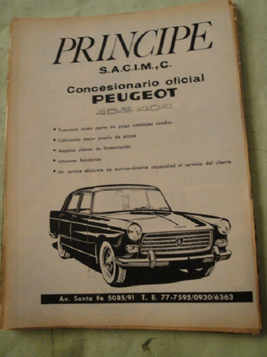 Publicidad Peugeot 404 Año 1965 Hoja Sola X