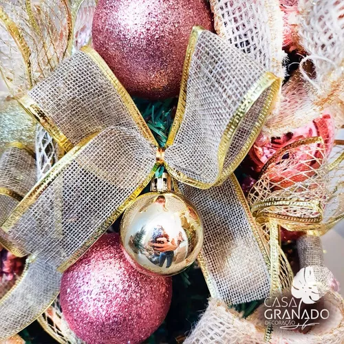 Árvore Natal Decorada Rosegold E Dourada Vai Montada 77cm