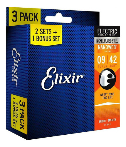 Encordoamento Elixir Pack Com 3 De Guitarra 009 Super Light