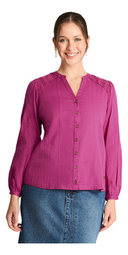 Blusa Aplicaciones Macrame Magenta Mujer Invierno Hasta Xxl