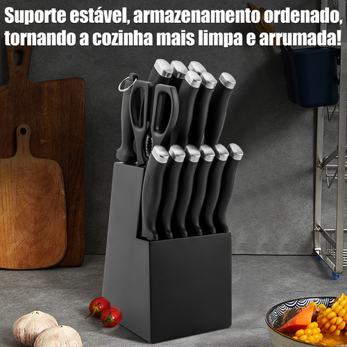 Jogo De Facas Chef 16 Peças Com Lâminas Em Aço Inox E Cabos