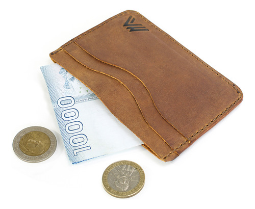 Tarjetero Porta Tarjeta Billetera Hombre Cuero Café
