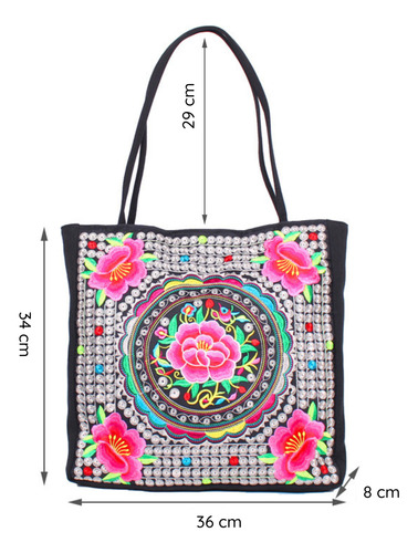 Bolsa Bordada Grande Artesanal Flores Y Pájaros Tres 3*pzas