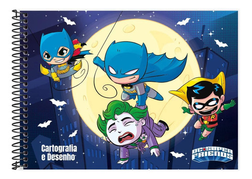 Caderno Desenho 80 F Super Friends Batman Coringa Cor Azul