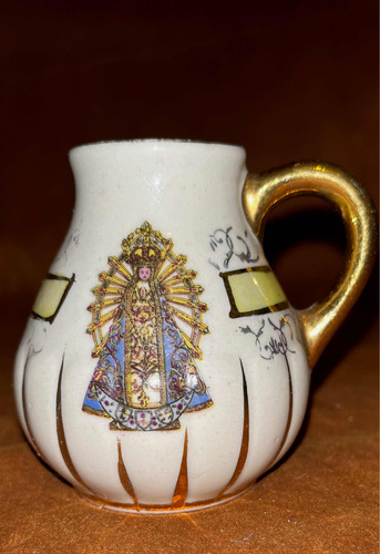 Mate Antiguo Religioso Porcelana Detalles Oro Sellado Ángel