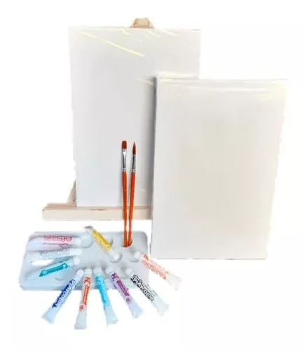 Kit De Arte Para Niños Atril Bastidor 30x30 Témperas Pincel