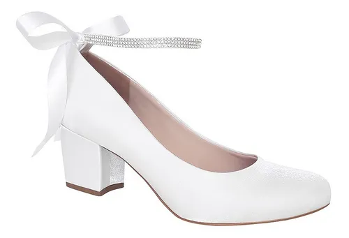 Sapato Boneca Branco Cetim Salto Baixo Casamento Parcelamento