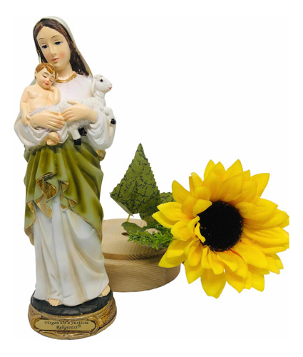 Virgen De La Justicia En Porcelana 20 Cm + El Santo Rosario