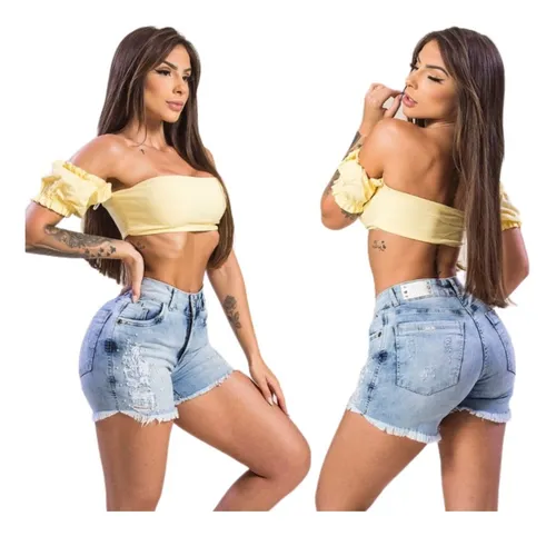 Short Jeans Feminino Shorts Cintura Alta Canal Da Mancha