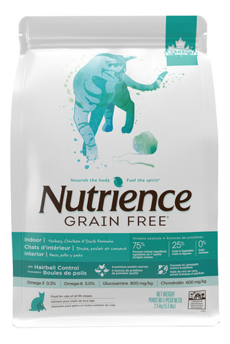 Alimento Nutrience Gf Gato Indoor Sin Granos 2.5kg