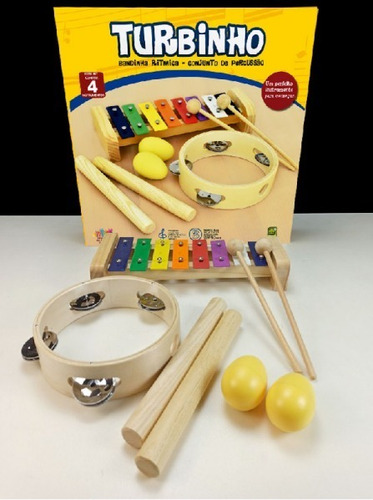 Kit Percussão Infantil Banda Rítmica Turbinho 4 Instrumentos