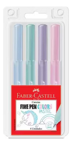 Caneta Fine Pen Tons Pastéis Faber-castell Cartela 4 Cores