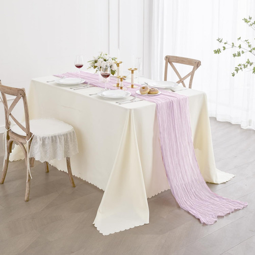 2pzs Caminos De Mesa Gasa Elegante Boho Decoración Boda Color Azul Marino Light Purple Mantel Decorativo Ruffled Mantel Decoración de Mesa Boda Baby Shower Cumpleaños Celebración Estilo Vintage