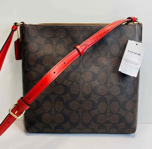 Coach C1554 Bolsa Crossbody Original Mujer Lujo Caf Y Rojo