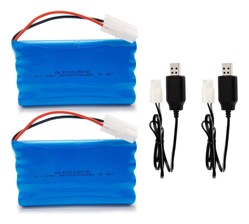 Glesource Paquete De 2 Baterias Nimh De 9,6 V 2000 Mah Con C