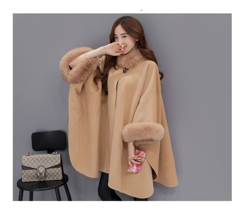 Capa Chal Mujeres Estilo Coreano Cuello De Piel De Invierno