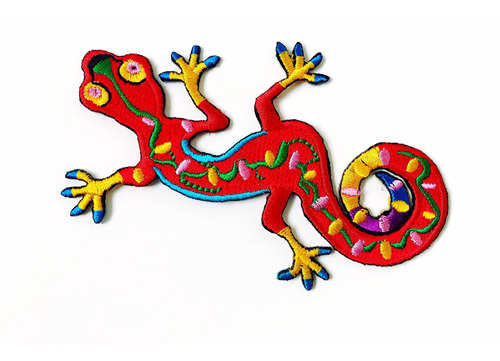 Th Salamander Gecko Lizard Logo Rojo Bordado Para Coser...