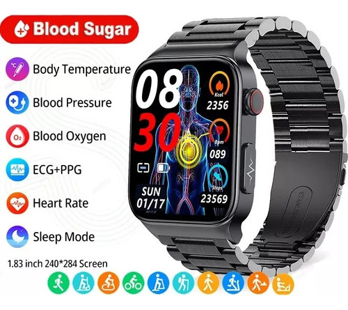 Reloj Inteligente Hombre Glucosa Blood Ecg Presión Arterial