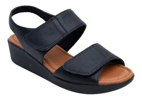 Sand lia Feminina Anabela Usaflex Couro Velcro Ad5202 Preto