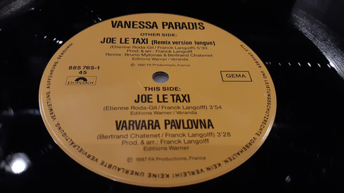 Vanessa Paradis Joe Le Taxi Vinilo Maxi Germany 87 Excelente