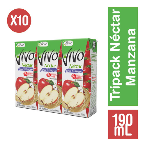 Vivo Pack 10 Tripack - Nectar Manzana -  190 Ml