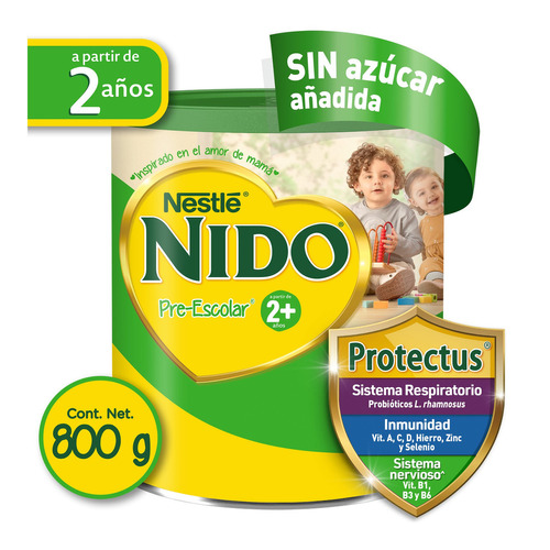 Nido pre-escolar alimento a base de leche para niños 800g de 2 años en adelante.