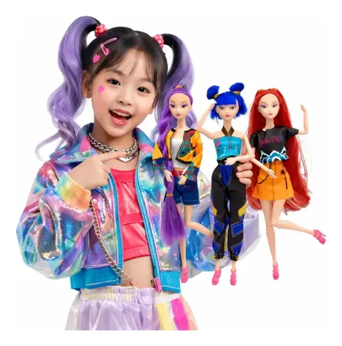 Kit Com 3 Bonecas K-Pop Huntrix Articuladas de 30cm Rumi, Mira e