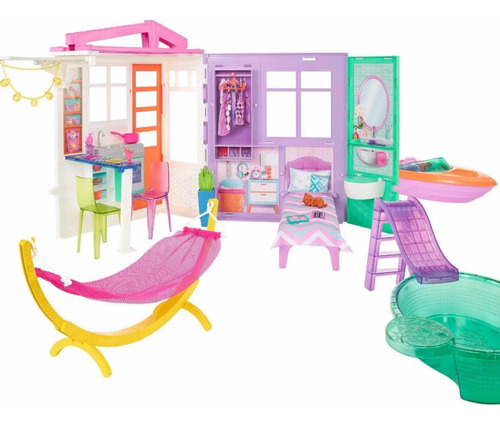 Mattel Barbie Casa De Verano Con Muñecas Y Bote