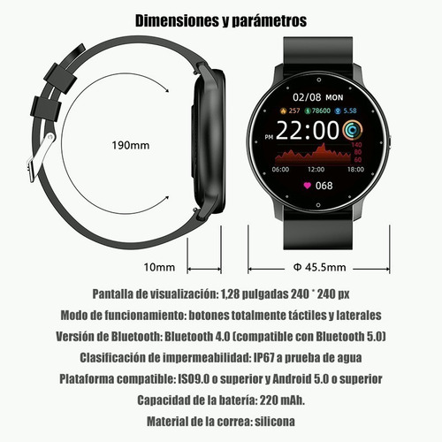 Imagen 9 de 9 de Reloj Inteligente Zl02 1.28'' Pantalla Táctil Bluetooth