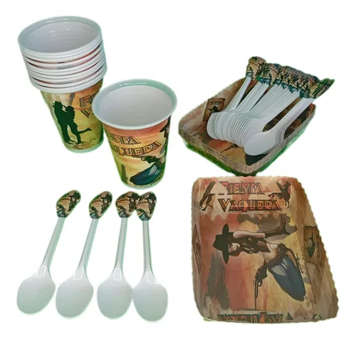 Kit Decoracion Vaquero 12inv. Vaquera+cubiertos